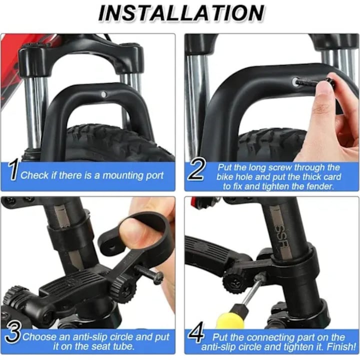 Set aparatori noroi bicicleta K0544-260803-1240-FDC, universale reglabile pentru furca fata si roata spate 20–26 inch, PVC flexibil, rosu, 90×300×40 mm (fata) / 90×380×50 mm (spate)
