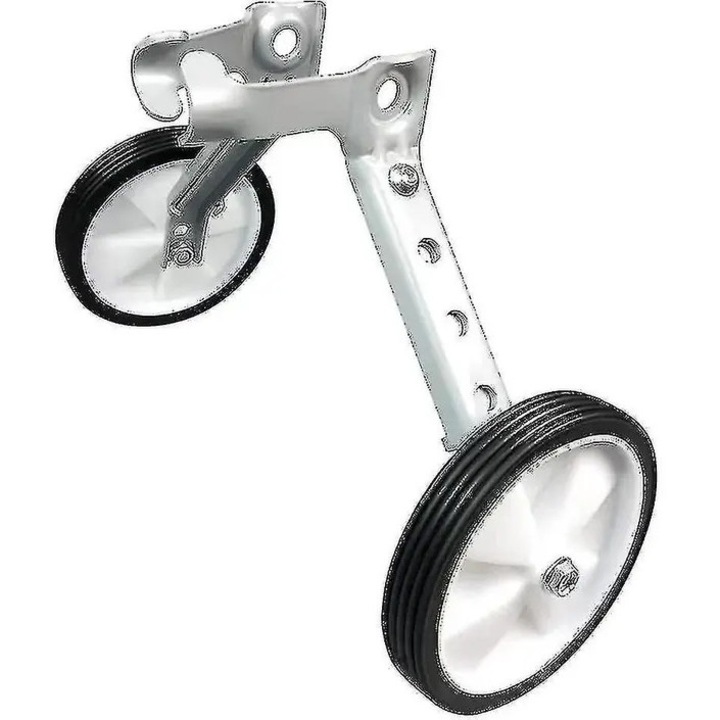 Roti de antrenament pentru bicicleta, roti ajutatoare, reglabile, din metal si plastic cu cauciuc antiderapant, compatibile 18-22 inch, alb/negru, set 2 bucati