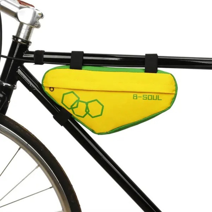 Geanta triunghiulara bicicleta, galben-verde, poliester, impermeabila, 20x10x5cm