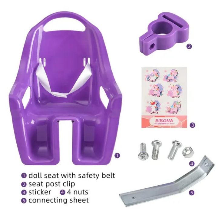 Scaun pentru papusi pe bicicleta, mov, 12-20 inch, usor, sigur