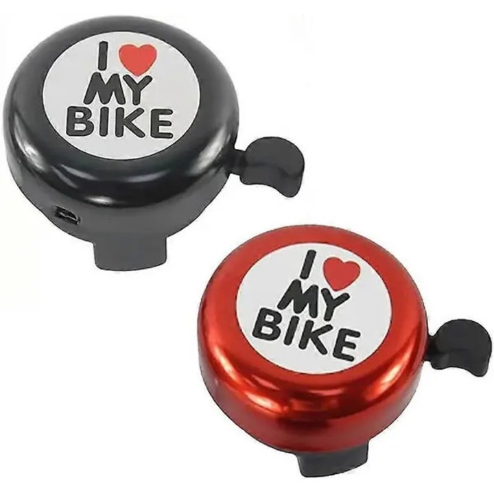 Clopotel bicicleta/sonerie bicicleta din aluminiu, potrivit pentru ghidon 22 mm, sunet puternic si clar, 55x55 mm, rosu/negru, 2 bucati