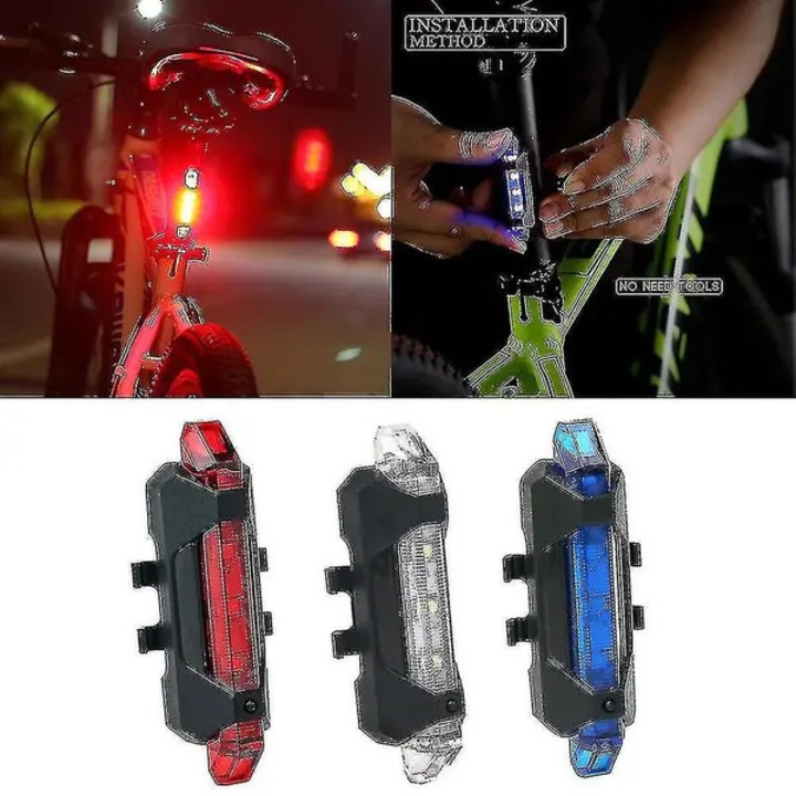 2 db kerékpár hátsó lámpa szett, USB, fehér, 8.5x2.5cm