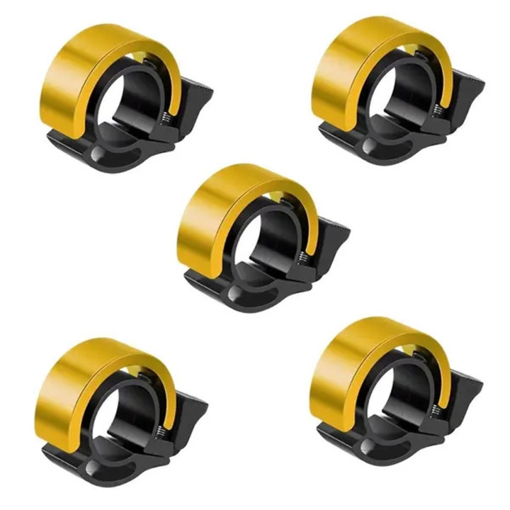 Set 5 bucati, Clopotel/sonerie bicicleta pentru ghidon 31.8 mm, sunet foarte puternic, design invizibil, aliaj de aluminiu, Auriu