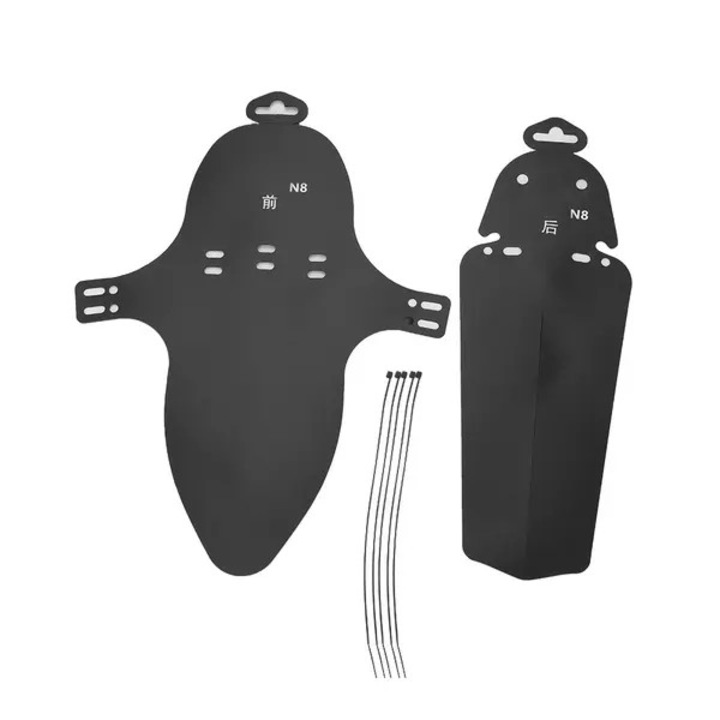 Set aparatori noroi fata si spate pentru bicicleta PO-CJ-K0433-26-8-22-2010, din plastic, negru, dim. aprox. 35.2 x 26.3 cm si 33.2 x 12 cm, cu 5 bride