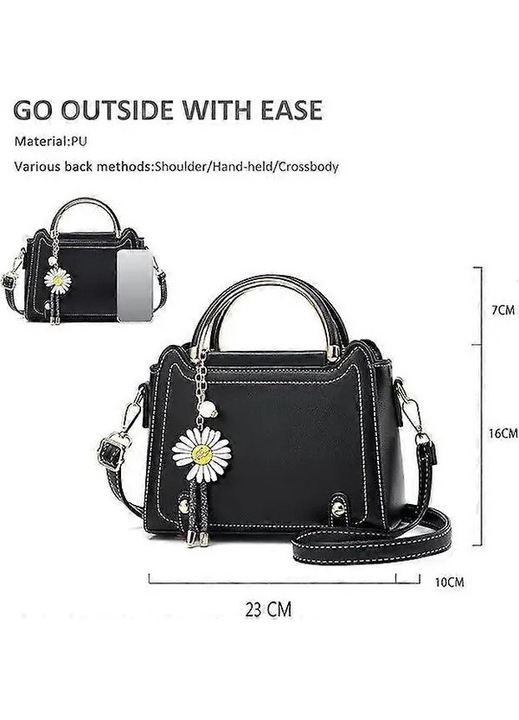 Női crossbody táska, PU bőr, fehér, 23x10x16cm, dekoratív virággal, szett levehető pánttal