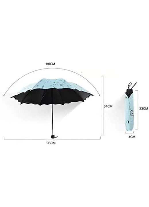 Összecsukható esernyő, UV 50+ poliészter, szélálló, ergonomikus fogantyúval, kék/fekete, átmérő 96 cm, összecsukva 23 cm