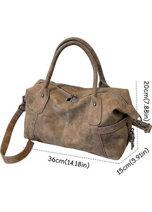 Geanta de dama, geanta de voiaj din piele ecologica, capacitate mare, usoara, multiple moduri de purtare, retro casual, maro, 36 x 20 x 15 cm