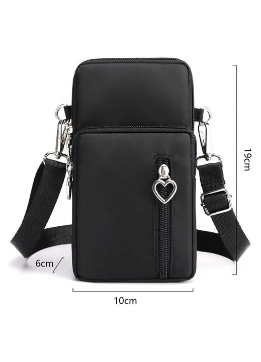 Vízálló nylon crossbody telefontáska, 4 zsebbel és állítható pánttal, többszínű, 19 x 10 x 6 cm