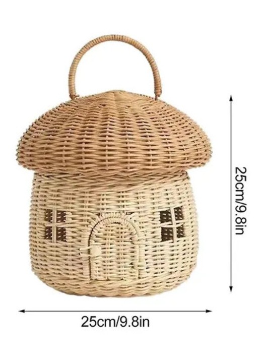 Rattan kosár fedővel, barna, 25x25cm