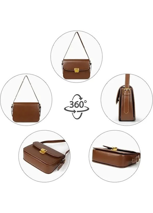 Ökológiai bőr crossbody/clutch táska, fedéllel és fém zárral, állítható pánttal, barna, 22x6x26 cm