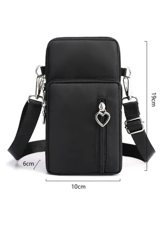 Nylon crossbody táska/kézitáska, vízálló, kompakt, 4 zsebbel és levehető állítható pánttal, Többszínű, 19 x 10 x 6 cm