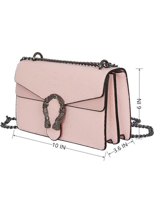 Geanta dama piele PU model sarpe, lant 50 inch, 24x16x9 cm, negru