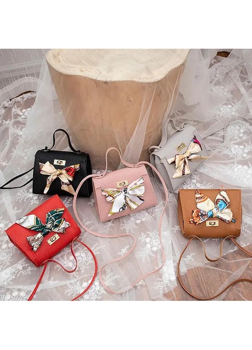 Geanta crossbody din piele ecologica (PU), cu funda decorativa, tip satchel, Multicolor, 17.5x7.5x12.5 cm