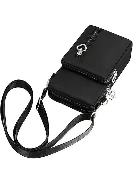Női crossbody táska, 3 rekeszes, fekete, 10x4x20cm