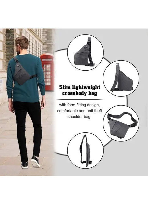 Rucsac sling unisex rezistent la apa negru 25x15x10cm