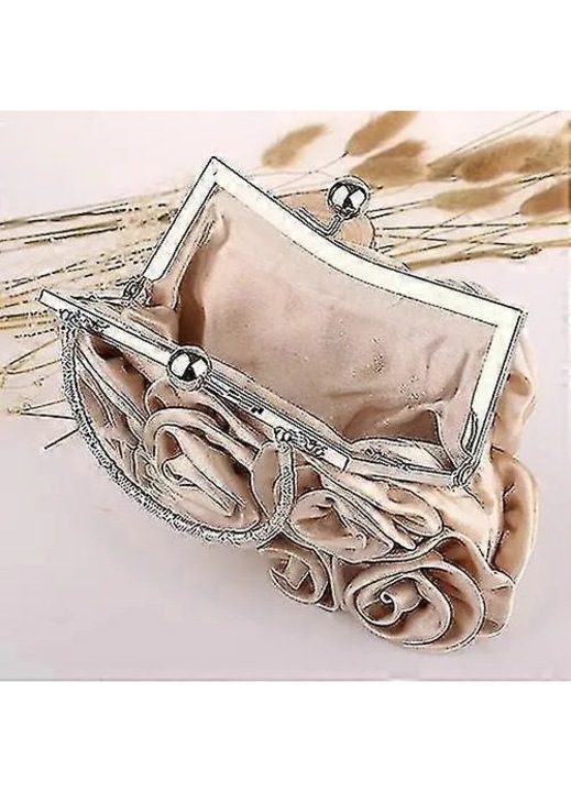 Geanta dama clutch, matase, model floral, roz, 20x12x5cm