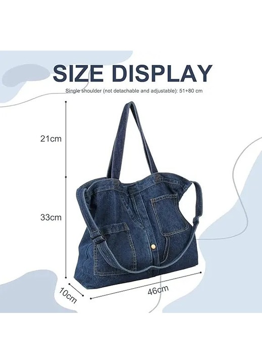 Farmer hobo táska, tágas váll-/crossbody táska nőknek, könnyű és tartós, 45x32 cm, Világoskék