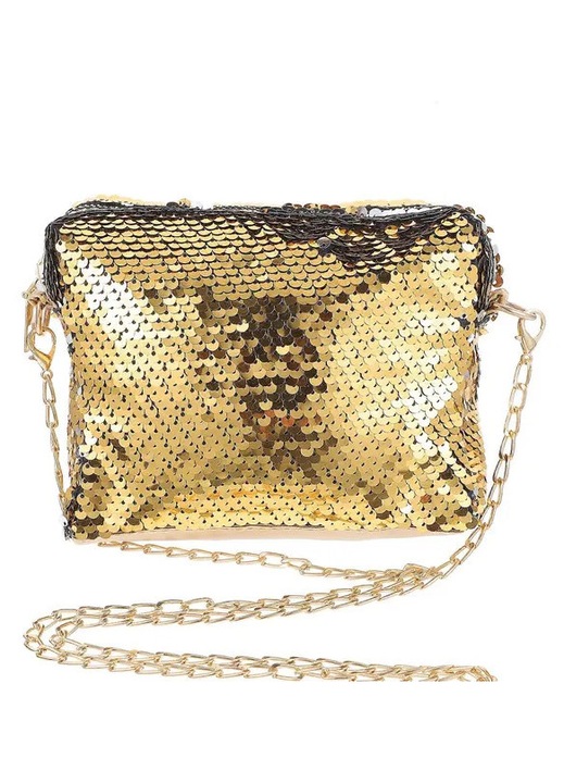 Női parti clutch táska, arany flitteres, 18x13x7cm
