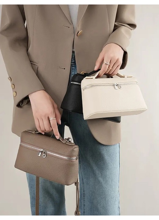 Geanta crossbody din piele ecologica, poseta mini cu maner scurt si curea reglabila, compartiment principal, ivoriu, 20.5x6.5x11.5 cm