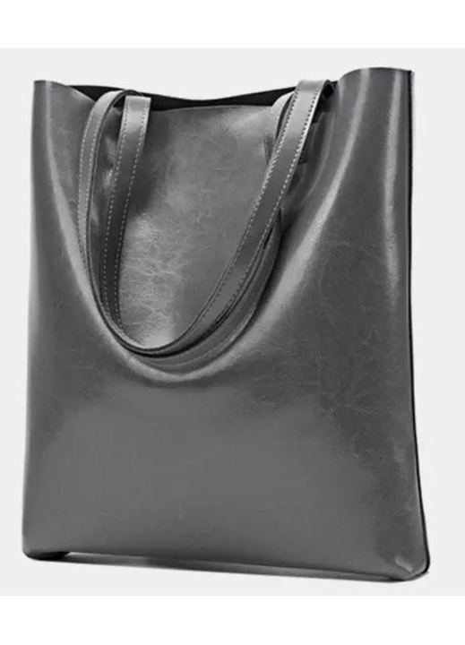 Sötétszürke, vízálló, nagyméretű, többzsebes valódi bőr táska, 32x6x36 cm