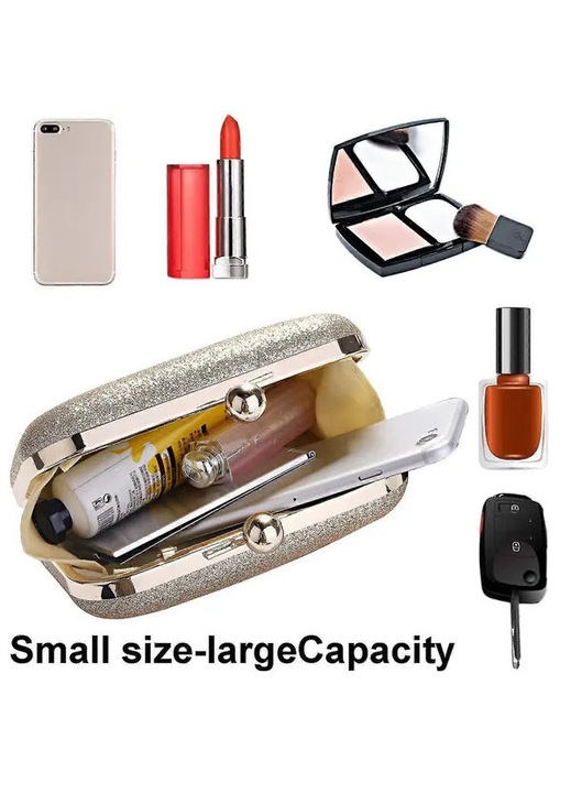 Wafly bőr borítéktáska, rozsdamentes acél láncos és csillogó clutch, multifunkcionális, arany, kicsi