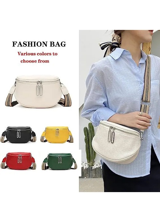 Női kis crossbody táska, valódi bőr, banánfehér