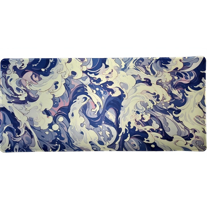 Mousepad gaming Ocean Waves 90x40 cm, 4mm grosime, design colorat, cusaturi pentru rezistenta crescuta, anti-derapant, impermeabil, diferite modele
