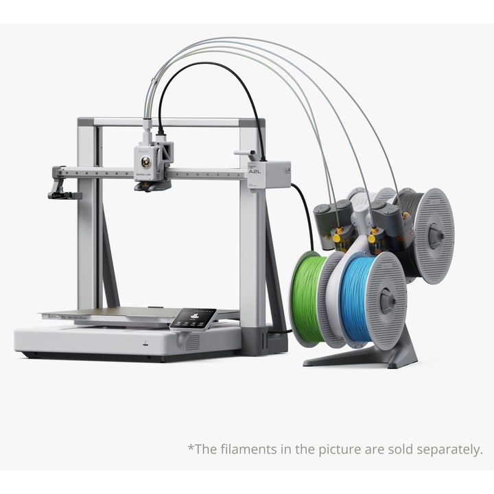 Imprimanta 3D Bambu Lab A2L Combo, sistem imprimare cu maxim 4 culori, 330 x 320 x 325 mm, calibrare automata