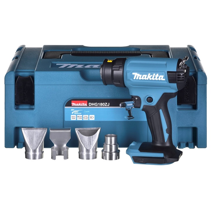 Пистов пистолет Makita DHG180ZJ 18V Solo, без батерия, с 4 дюзи и куфар, Син, 1 бр