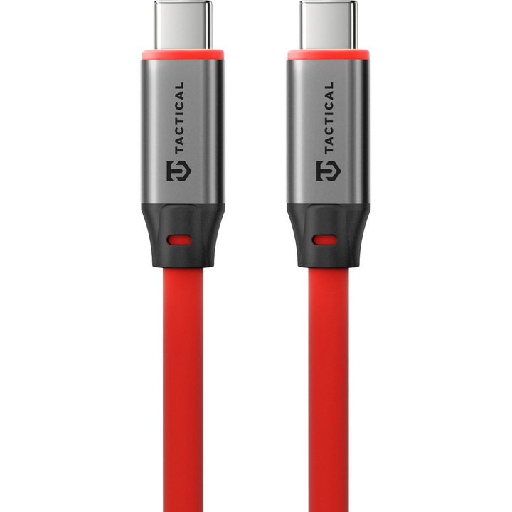 Cablu USB-C la USB-C Tactical Fat Man 2.0, cablu de incarcare 60W, invelis din silicon 6mm rezistent si conector metalic armurat, Rosu, 1m