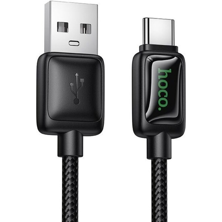 Cablu USB-A la USB-C, Hoco U146, cablu de incarcare si transfer date, cu afisaj LCD, 3A, 1,2 m, negru