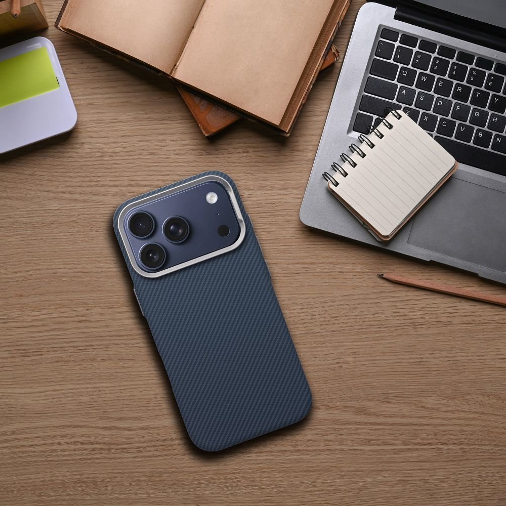 Husa telefon Kevlar albastru 17 Pro Max slim rezistenta la zgarieturi