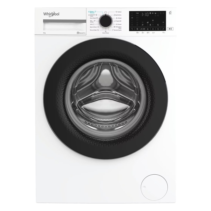 Masina de spalat rufe Whirlpool Indesit WAM 97WB EE, incarcare frontala, clasa A, capacitate 9 kg, viteza centrifugare 1351 rpm, adancime 58 cm, alb
