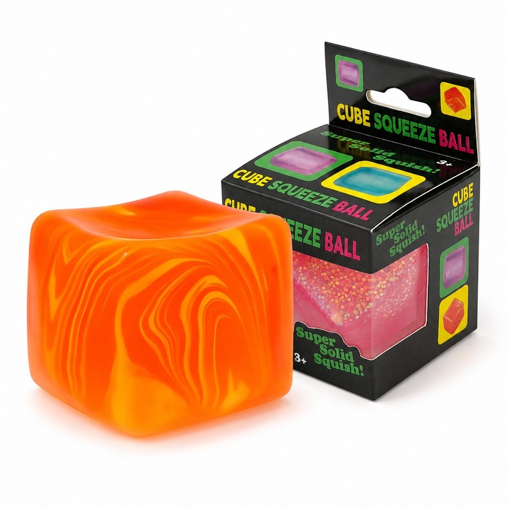 Cub Gheata TrioStore® Jucarie Antistres Flow XL Portocaliu, Fidget 3D Slow Rising 180 g, Squishy Comprimabil Cu Revenire Lenta, Jucarie Senzoriala Pentru Copii Si Adulti, Cub Relaxare Premium 5.5 cm Model Linii Flow