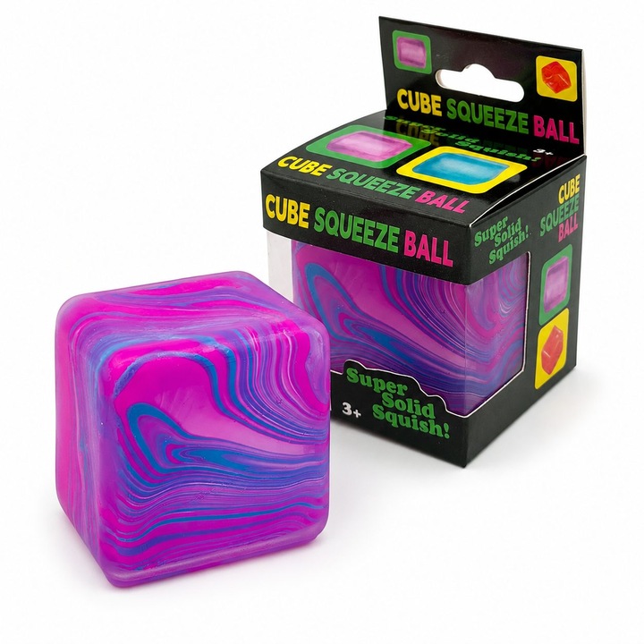 Játék Antistressz Kocka TrioStore® Flow XL Lila Többszínű, Fidget 3D Lassan Emelkedő 180 g, Nyomkodható Squishy Lassú Visszaállással, Szenzoros Játék Gyermekeknek és Felnőtteknek, Prémium Relaxációs Kocka 5.5 cm Marble Flow