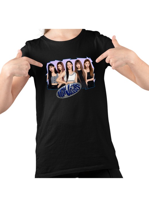 Gyerek Lány Póló NewJeans Minji Hanni Kpop Merch, Fekete