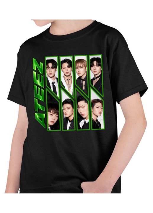 Gyerek Fiú Póló Ateez Song Min-gi Kpop Merch, Fekete