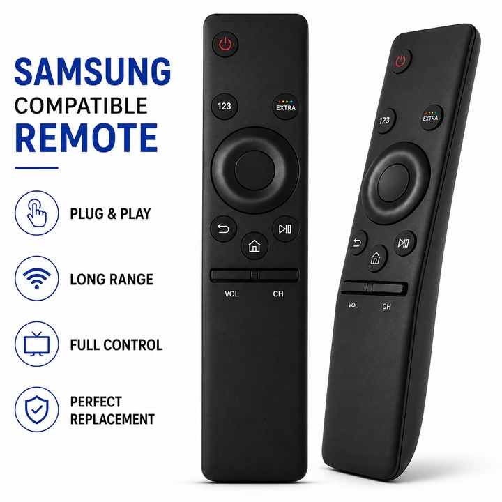 Távirányító Kompatibilis Samsung Smart TV VARENTIS™, Teljes Vezérlés, Nagy Hatótávolság
