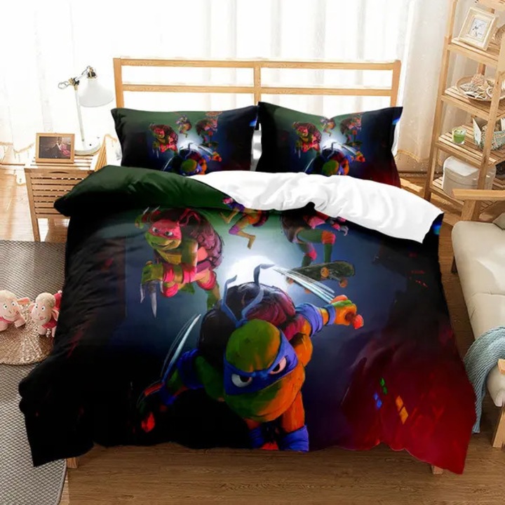 Lenjerie pat copii set 3 piese microfibra multicolor 135x200cm
