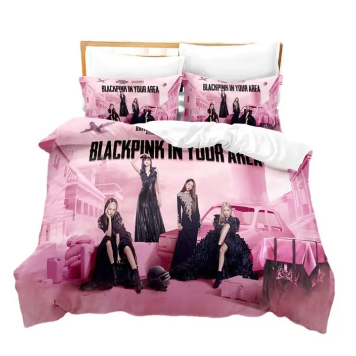 Blackpink In Your Area 2 részes paplanhuzat/ágynemű szett, 100% poliészter mikroszálas, légáteresztő és bolyhosodásálló, csúszásgátló pántokkal és rejtett cipzárral, fekete/rózsaszín, paplanhuzat 135x200cm, párnahuzat 50x75cm