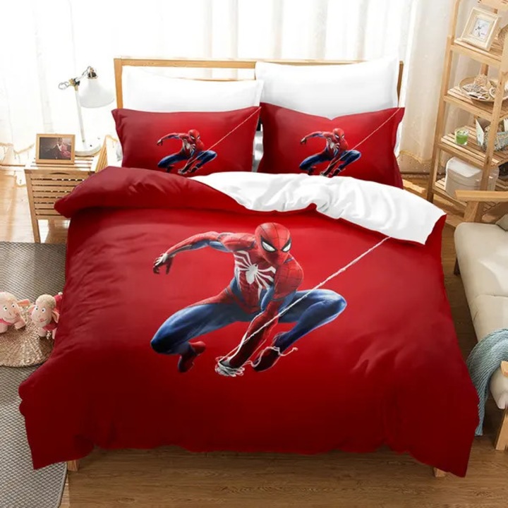Lenjerie pat copii, set 3 piese, microfibra, Spiderman, multicolor, 135x200cm