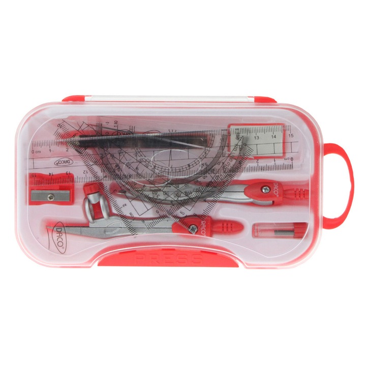 Trusa geometrie, DACO, TG210, 10 piese, plastic