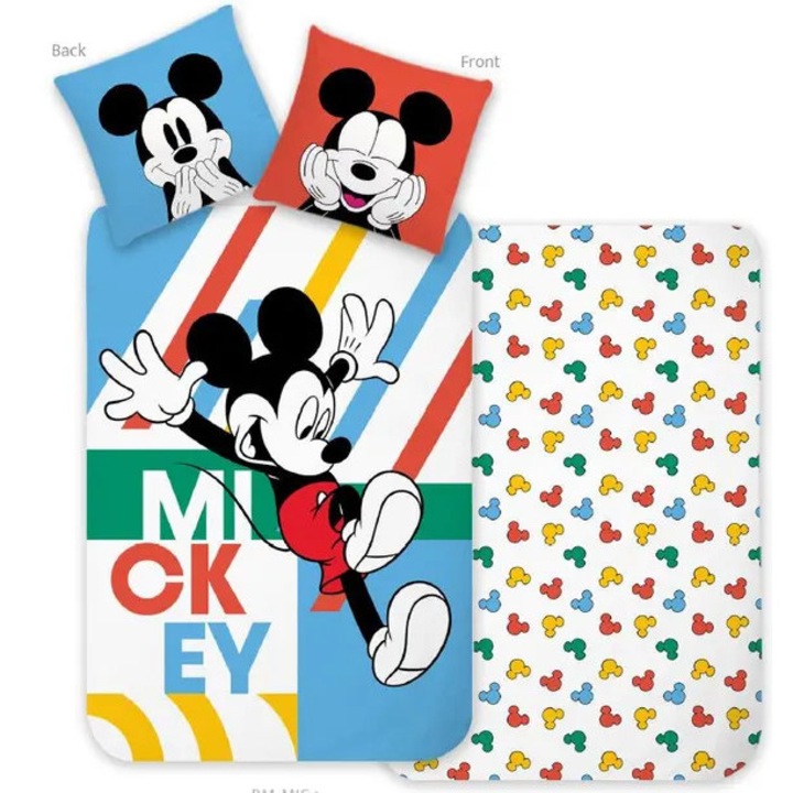 Mickey Mouse ágynemű garnitúra, 100% pamut, paplanhuzat 140x200 cm és párnahuzat 70x90 cm, többszínű