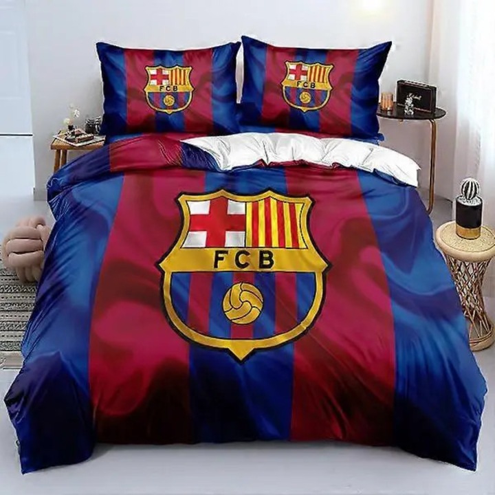 Ágyneműhuzat garnitúra, FC Barcelona paplanhuzat és párnahuzat szett, tartós mikroszálas, rejtett cipzárral, duplán varrott élekkel, kék/piros, 135x200 cm, 1 szett