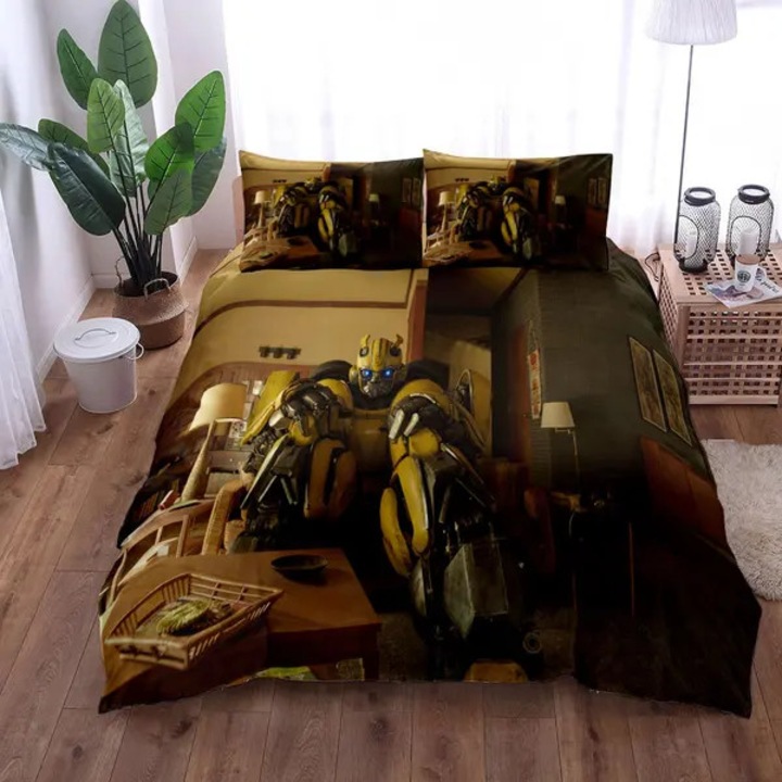 Set 3 piese, lenjerie de pat pentru copii / cuvertura cu imprimeu digital Bondar, microfibra super, fermoar invizibil, multicolor, Single 135x200 cm, fata de perna 48x75 cm