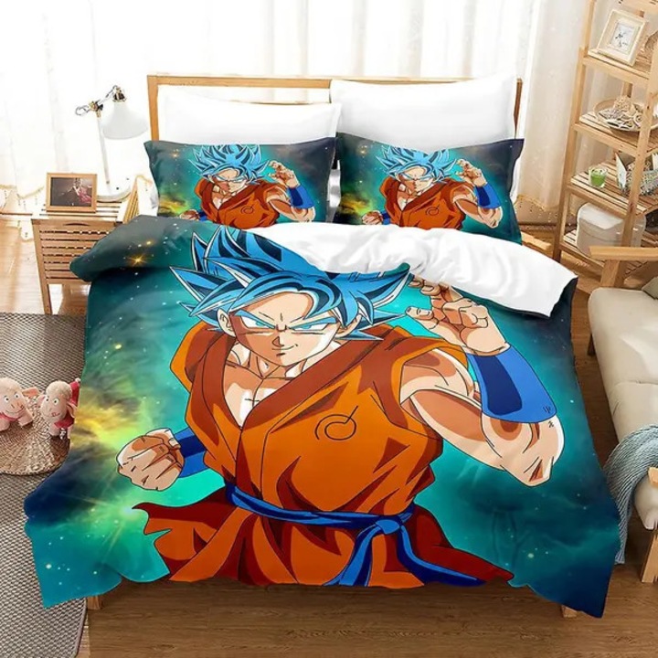 Dragon Ball paplanhuzat / ágytakaró szett, digitálisan nyomtatott, puha anyag, belső hurkokkal a rögzítéshez, Többszínű, Egyszemélyes 135x200 cm, 1 paplanhuzat + 1 párnahuzat 50x75 cm