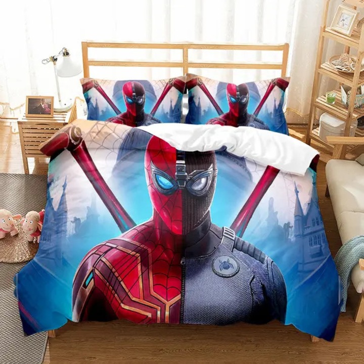 Spiderman 3D paplanhuzat és párnahuzat szett, 3D nyomtatás, puha és tartós anyag, Többszínű, 180x210 cm