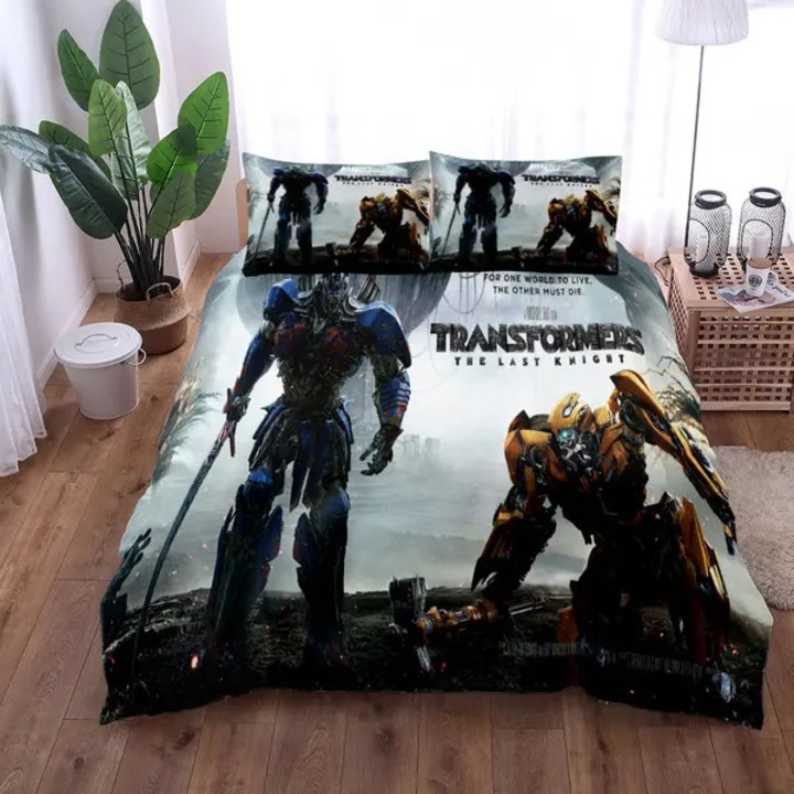 Set lenjerie de pat pentru copii Bumblebee, microfibra super, fermoar invizibil, Multicolor, 3 piese, Single 135x200cm, fata de perna 48x75cm