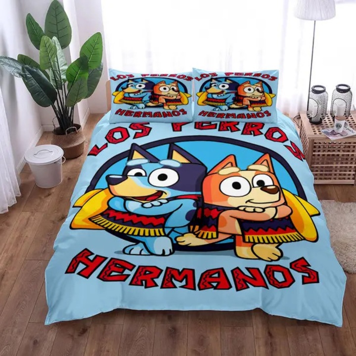 Bluey Cartoon-06 paplanhuzat szett, 3D nyomtatott, puha és tartós anyag, belső hurkos záródás, Többszínű, 135x200 cm, 1 szett (1 paplanhuzat + 1 párnahuzat)