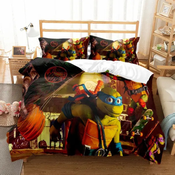 Lenjerie pat copii set 3 piese microfibra multicolor 135x200cm
